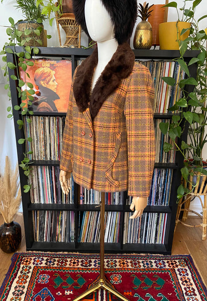 Vintage 1970s Orange Plaid Penny Lane Jacket