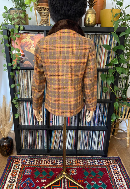 Vintage 1970s Orange Plaid Penny Lane Jacket