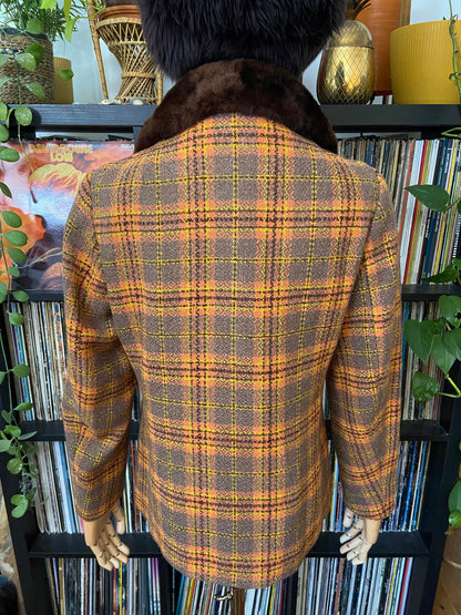 Vintage 1970s Orange Plaid Penny Lane Jacket