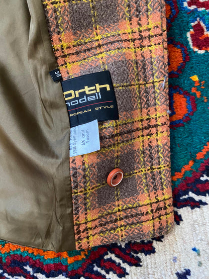 Vintage 1970s Orange Plaid Penny Lane Jacket