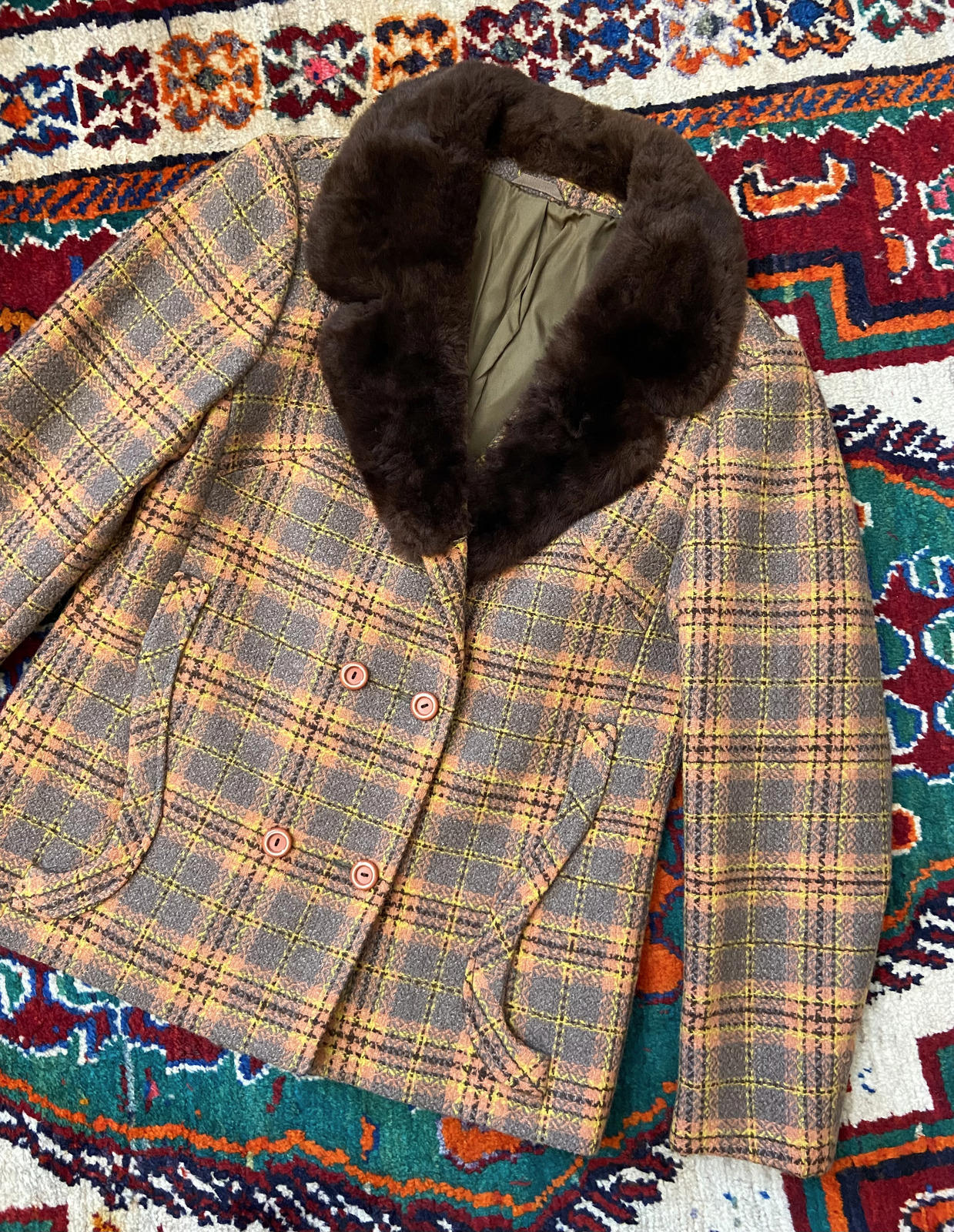 Vintage 1970s Orange Plaid Penny Lane Jacket