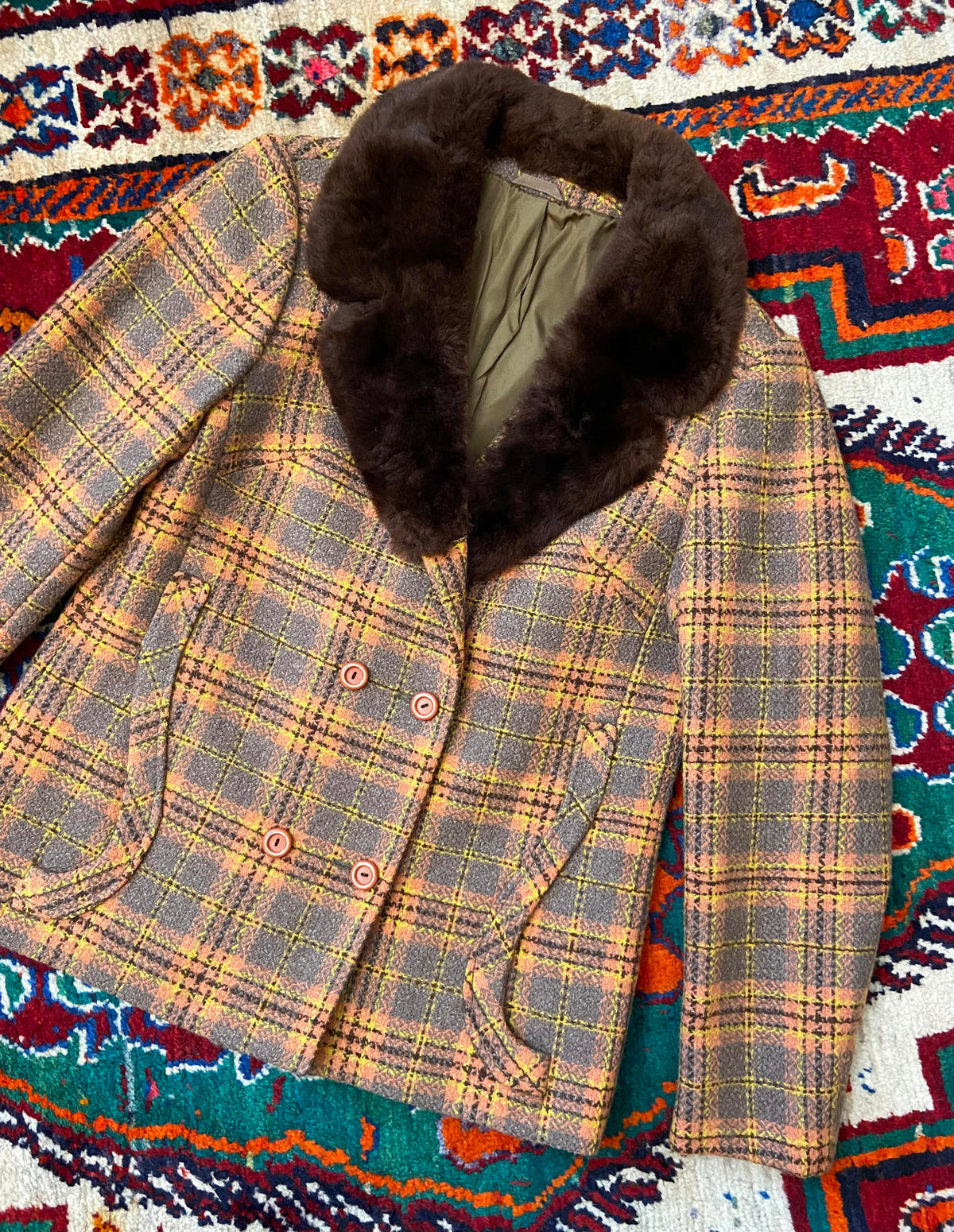 Vintage 1970s Orange Plaid Penny Lane Jacket
