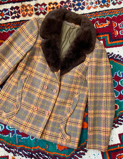 Vintage 1970s Orange Plaid Penny Lane Jacket