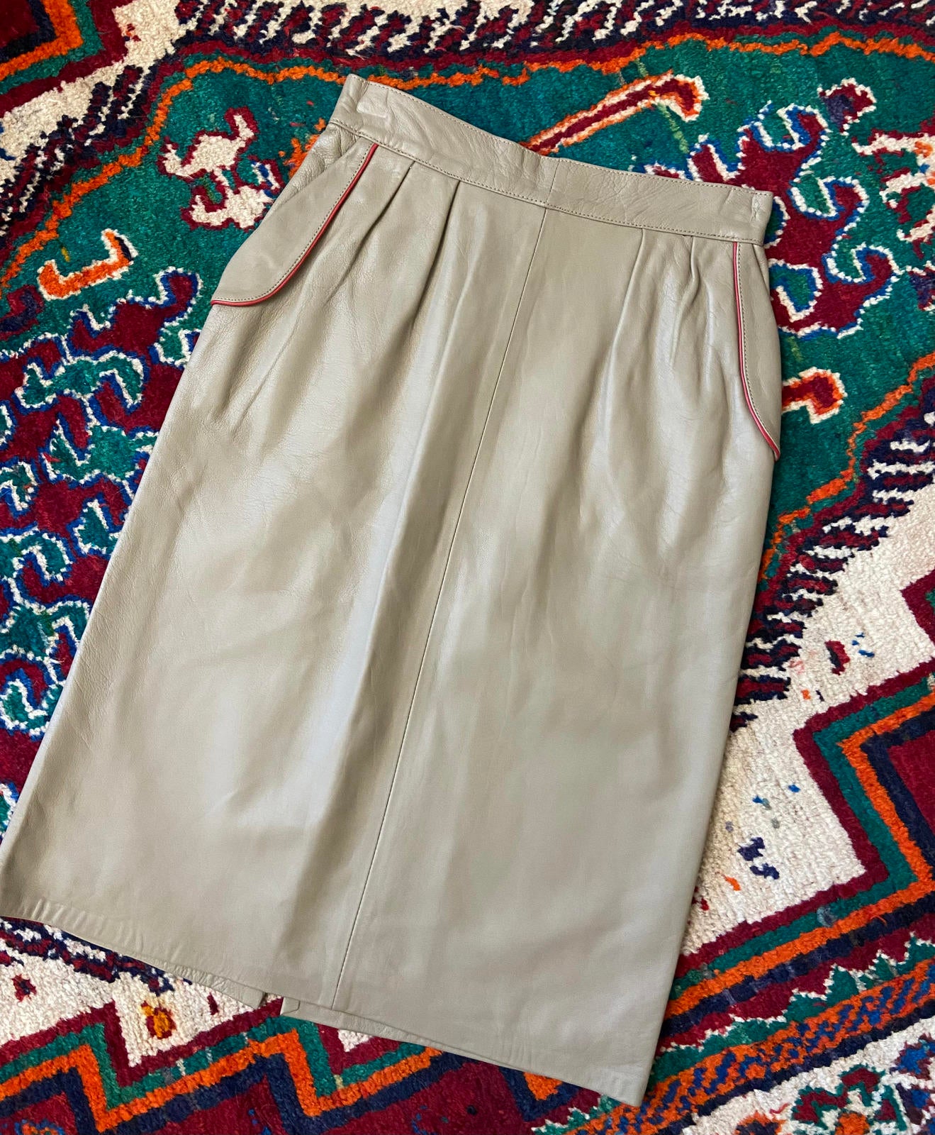 Vintage 1980s Taupe Leather Skirt