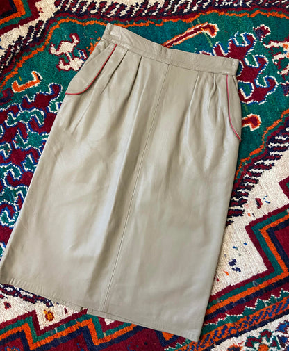 Vintage 1980s Taupe Leather Skirt