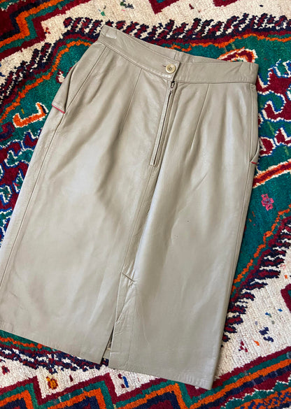 Vintage 1980s Taupe Leather Skirt