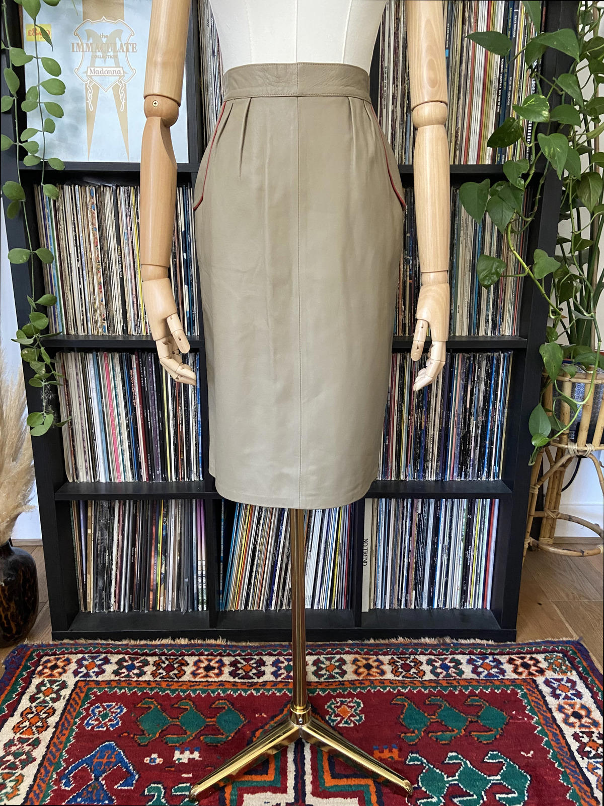 Vintage 1980s Taupe Leather Skirt