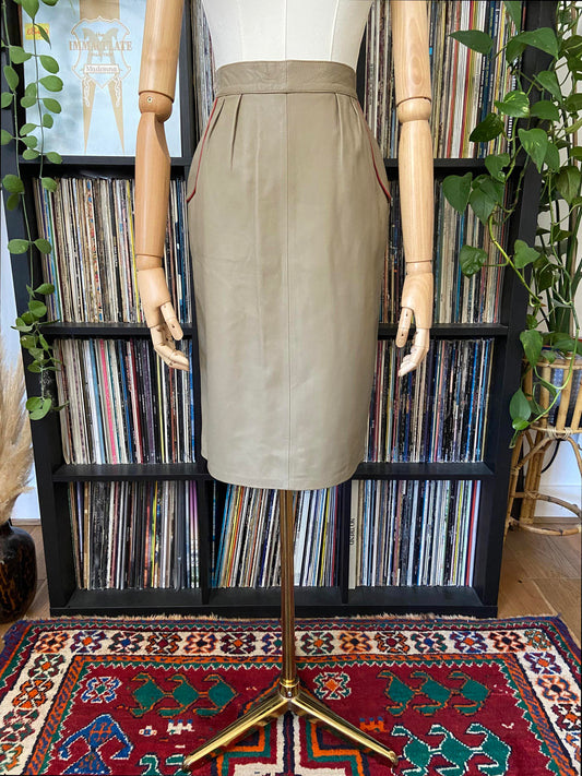 Vintage 1980s Taupe Leather Skirt