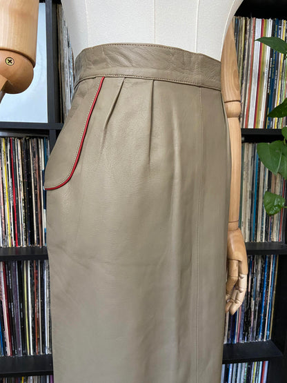 Vintage 1980s Taupe Leather Skirt