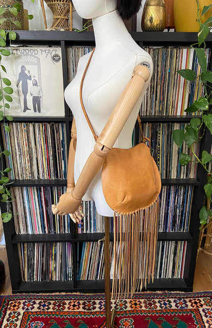 Tan Leather Long Fringed Bag