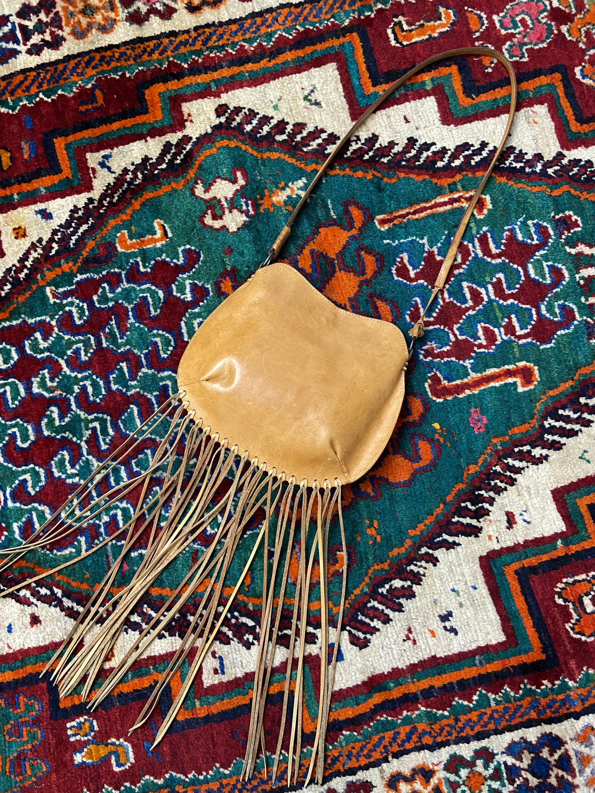 Tan Leather Long Fringed Bag