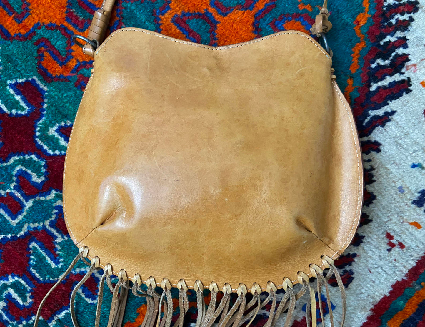 Tan Leather Long Fringed Bag