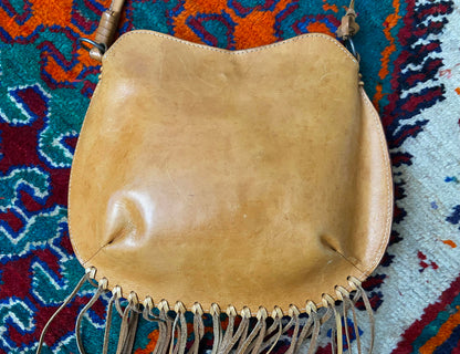 Tan Leather Long Fringed Bag