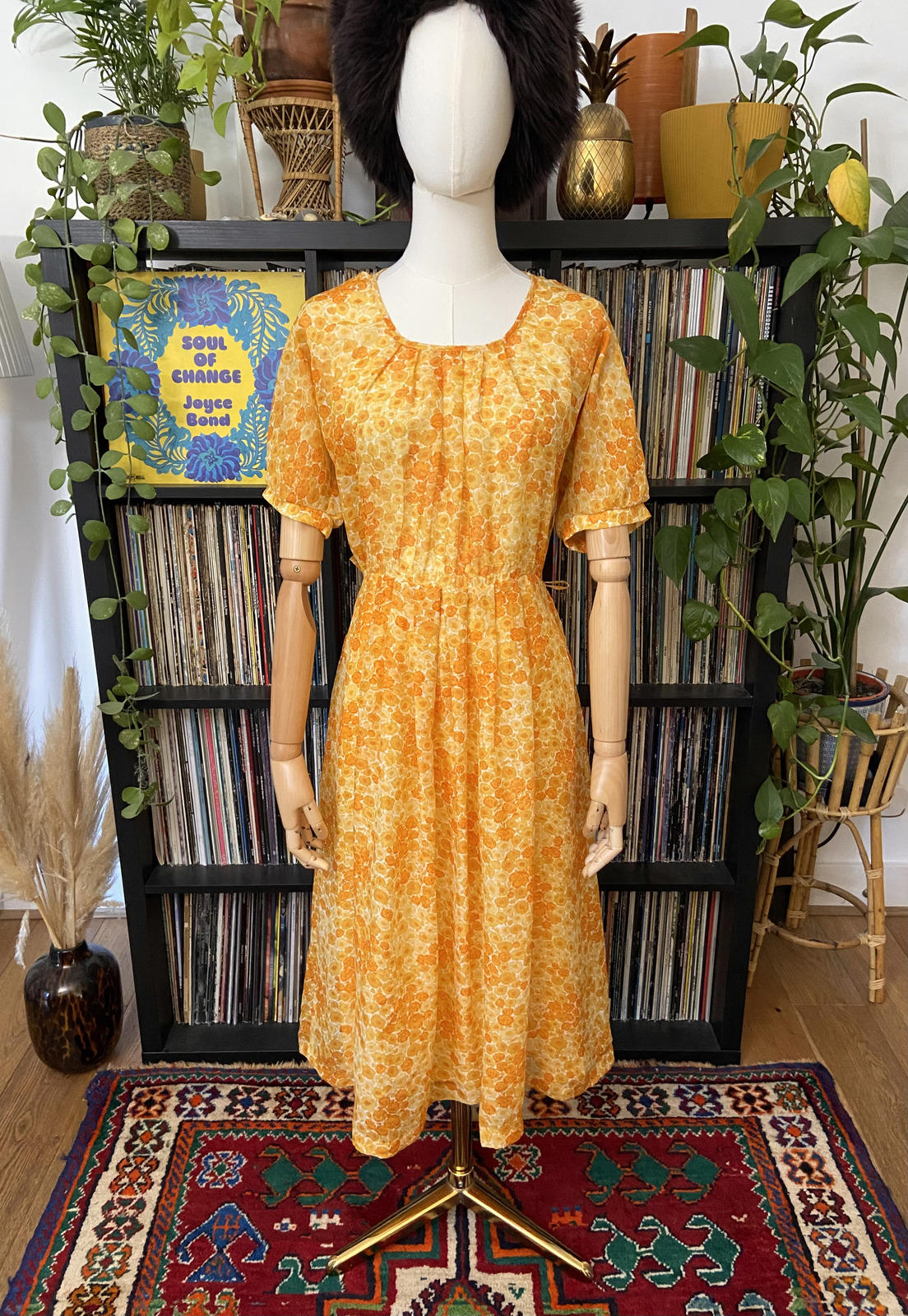 Vintage 1970s Yellow Floral Dress