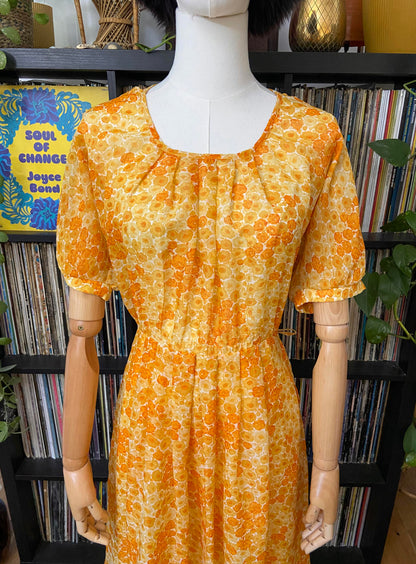 Vintage 1970s Yellow Floral Dress