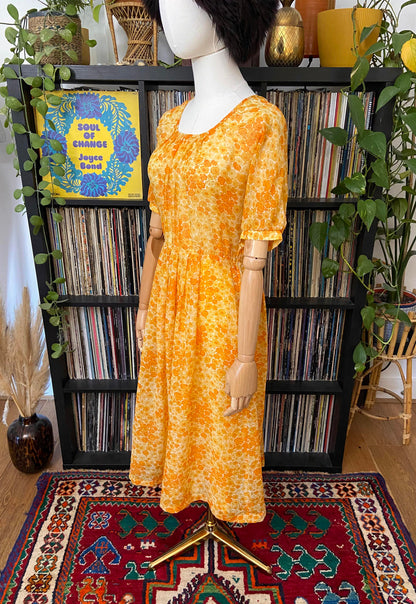Vintage 1970s Yellow Floral Dress