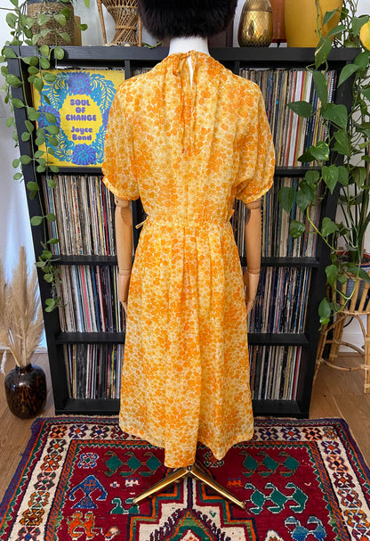 Vintage 1970s Yellow Floral Dress
