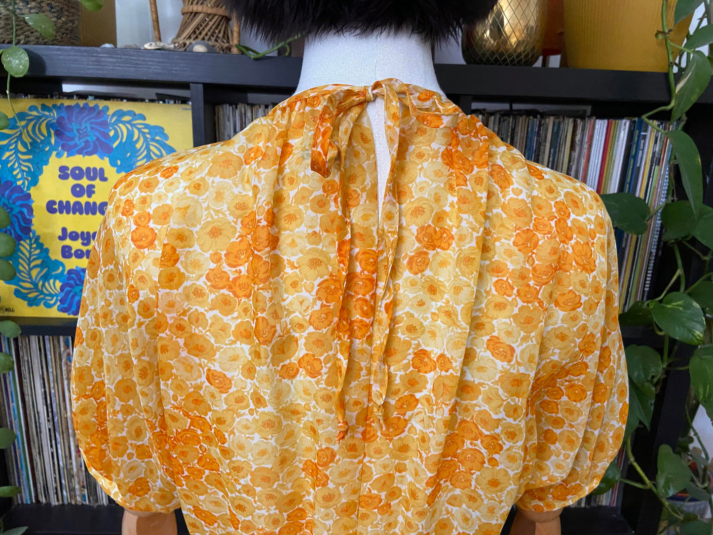 Vintage 1970s Yellow Floral Dress