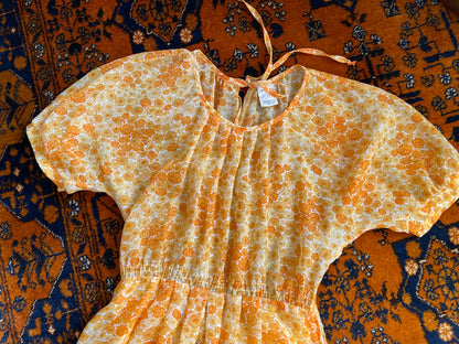 Vintage 1970s Yellow Floral Dress