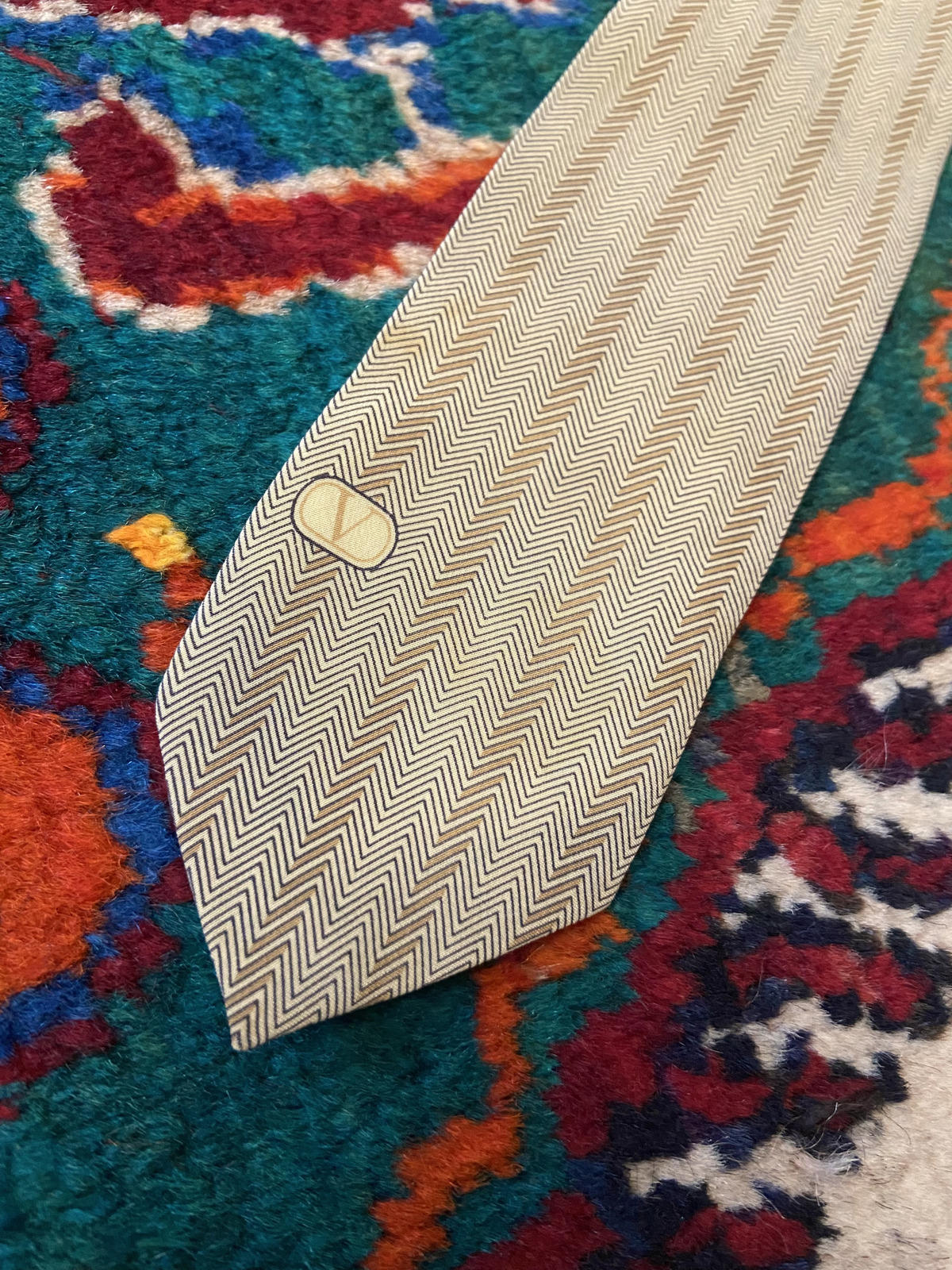 Vintage 1970s Beige Valentino Silk Tie