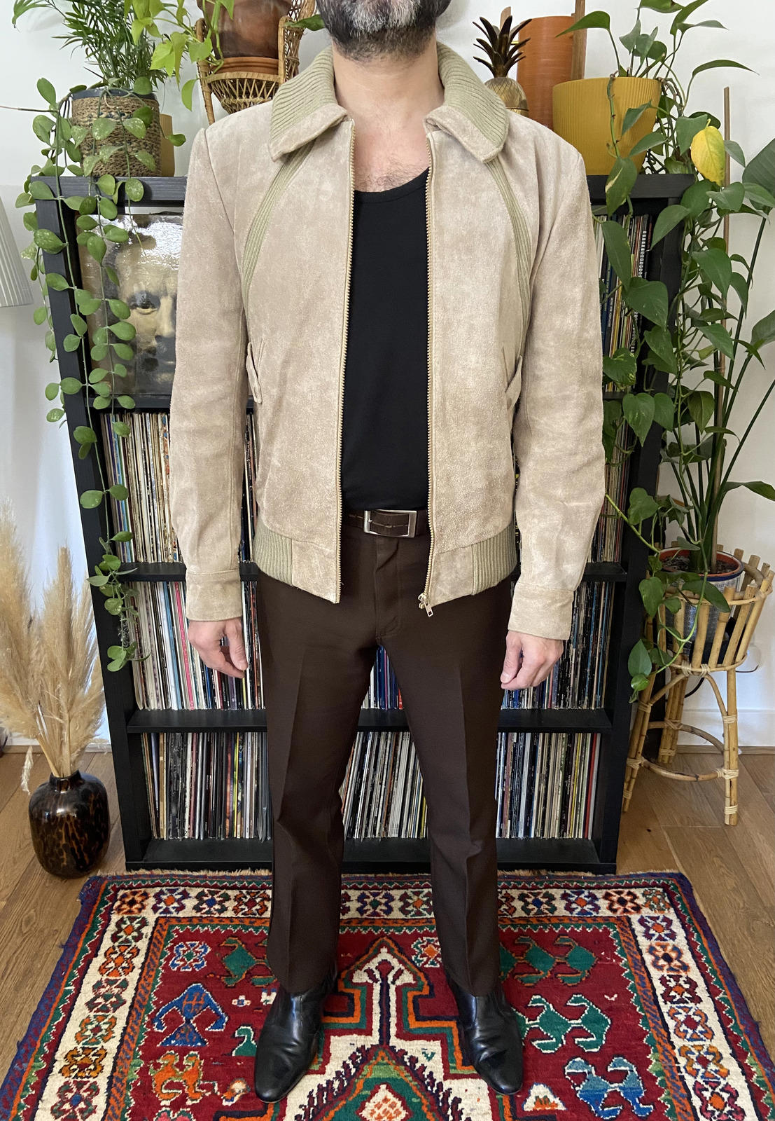 Vintage 1970s Beige Suede Racing Jacket