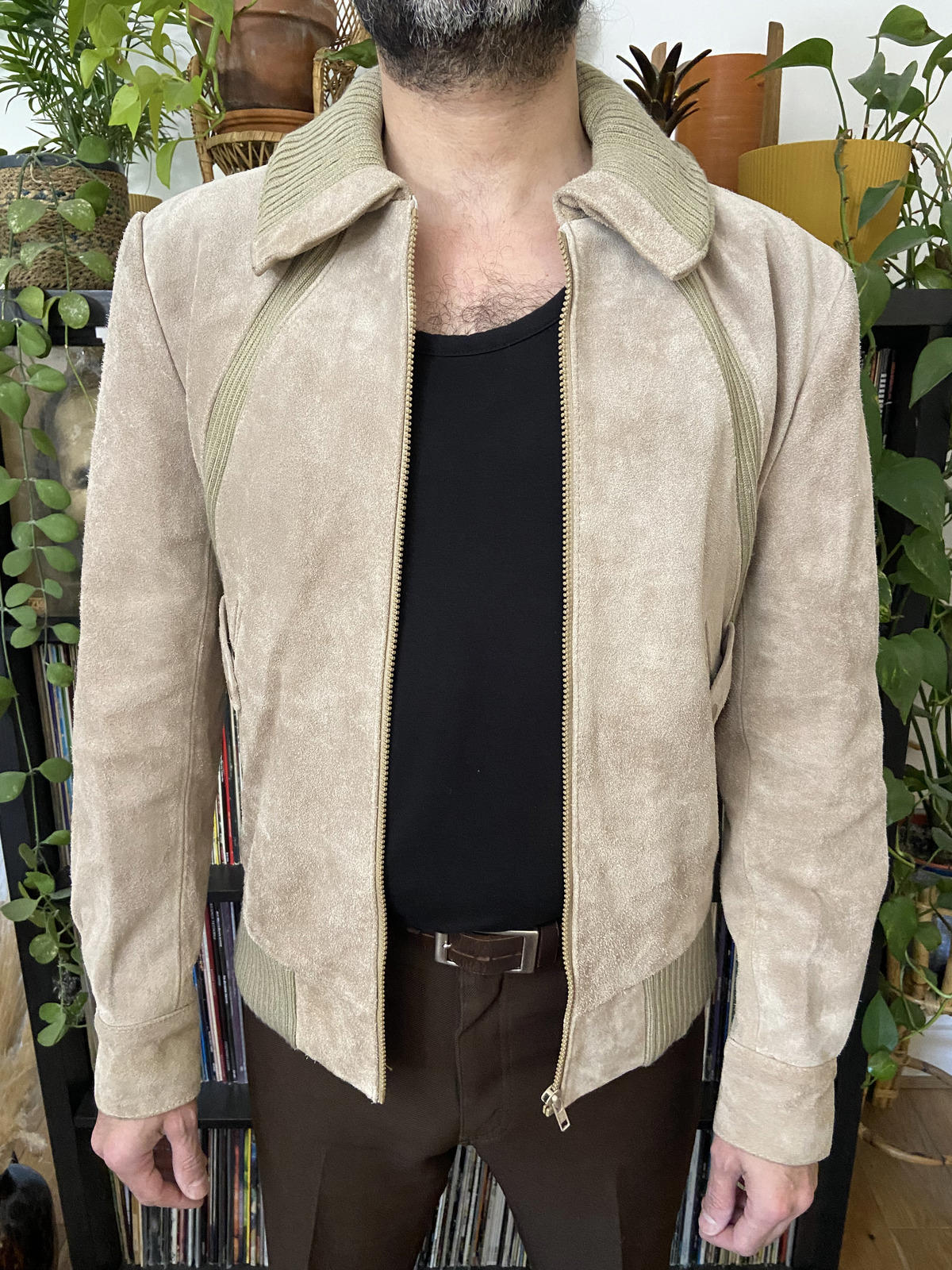 Vintage 1970s Beige Suede Racing Jacket