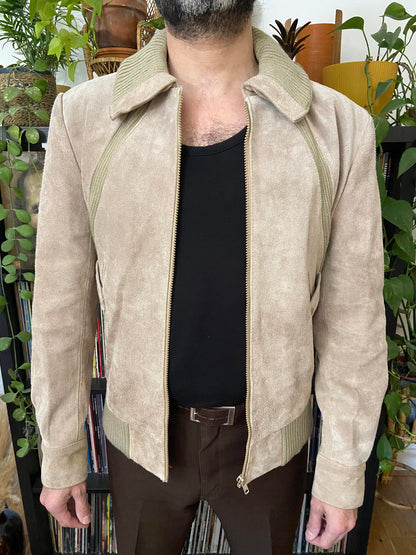 Vintage 1970s Beige Suede Racing Jacket