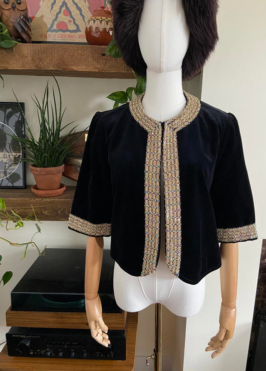 Vintage 1960s Black Velvet Cropped Jacket