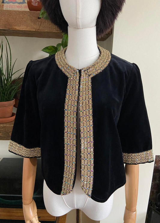 Vintage 1960s Black Velvet Cropped Jacket