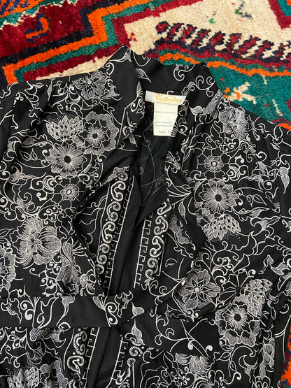 Vintage 1970s Black White Pussybow Dress