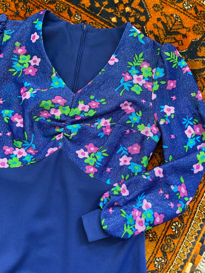 Vintage 1970s Blue Glitter Dress