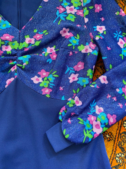 Vintage 1970s Blue Glitter Dress