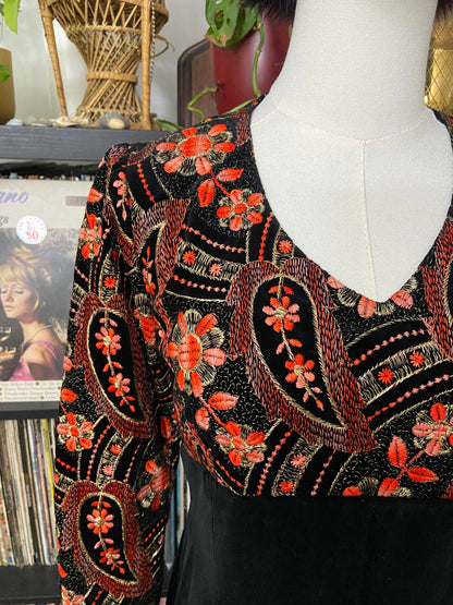 Vintage 1960s Embroidered Velvet Maxi Dress