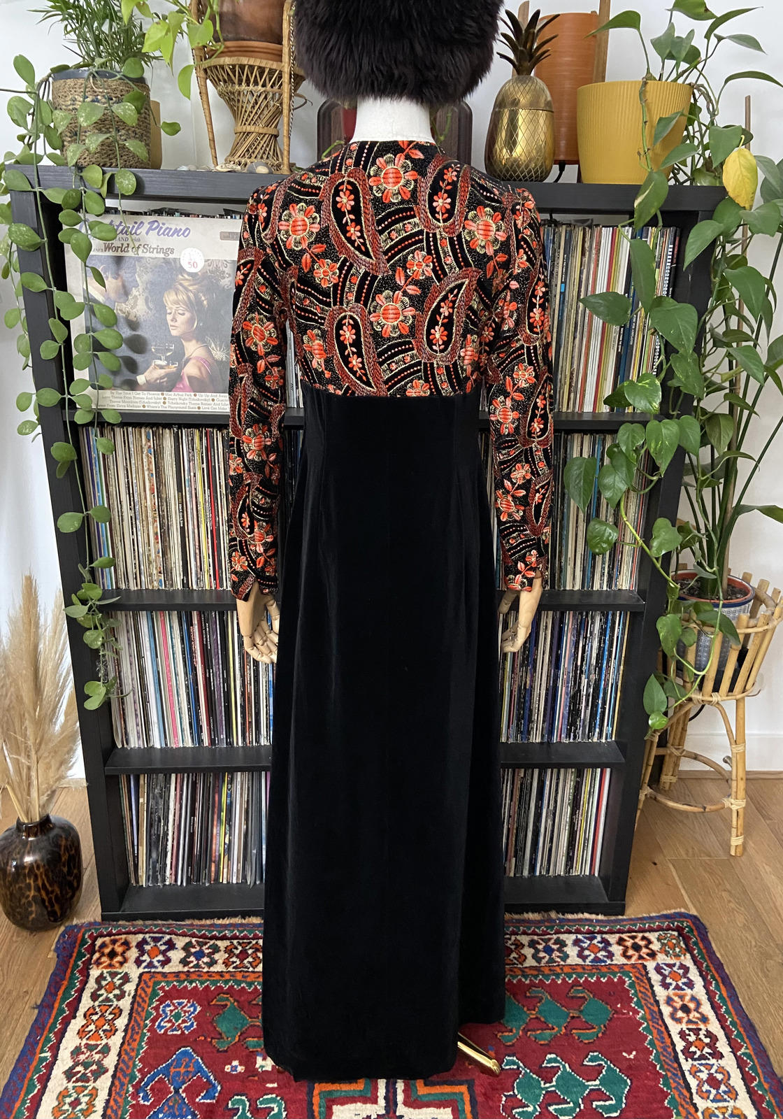 Vintage 1960s Embroidered Velvet Maxi Dress