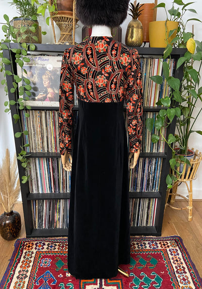 Vintage 1960s Embroidered Velvet Maxi Dress