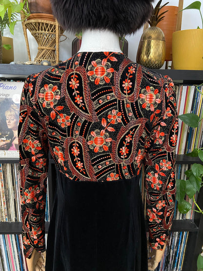 Vintage 1960s Embroidered Velvet Maxi Dress