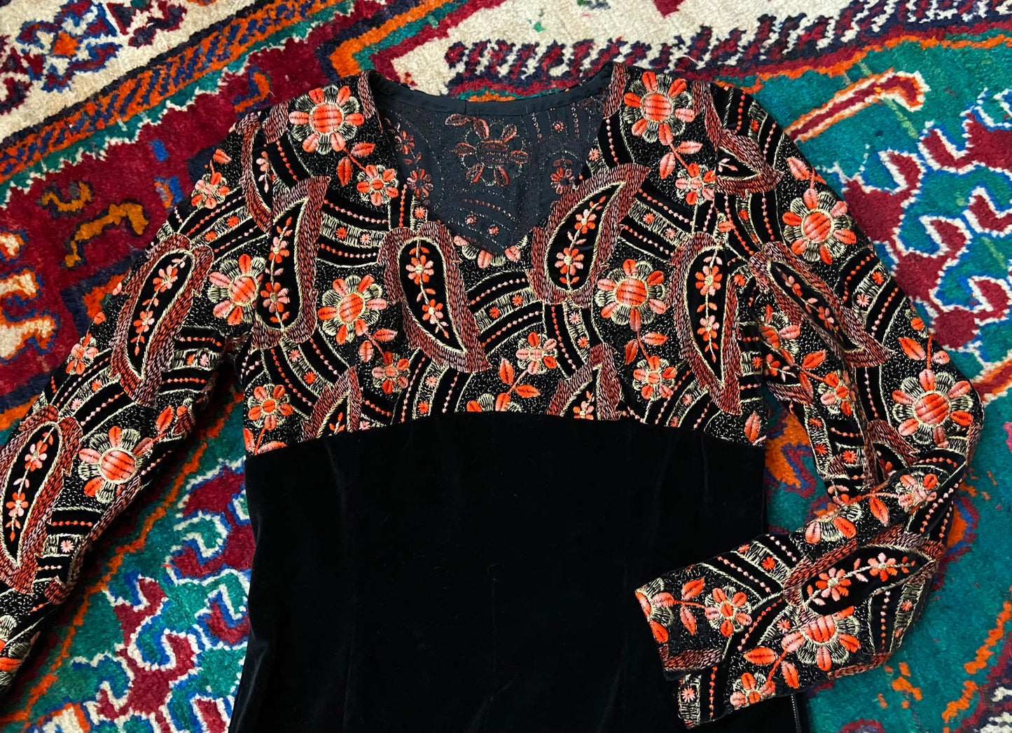 Vintage 1960s Embroidered Velvet Maxi Dress