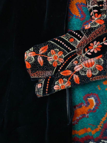 Vintage 1960s Embroidered Velvet Maxi Dress