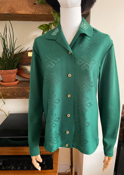 Vintage 1970s Green Crimplene Cardigan