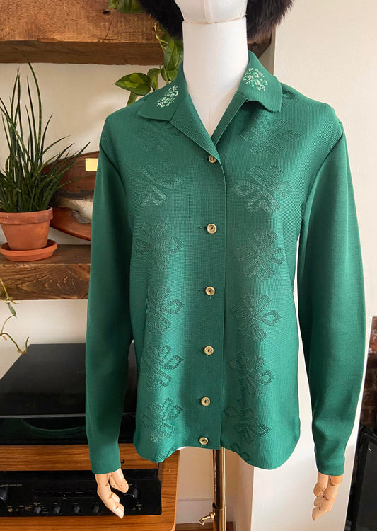 Vintage 1970s Green Crimplene Cardigan