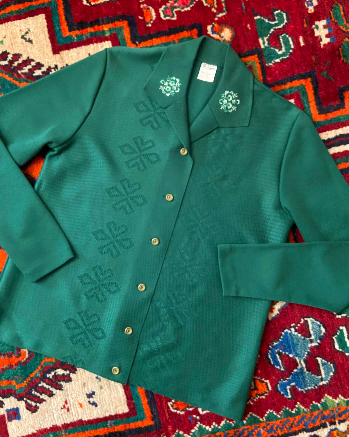 Vintage 1970s Green Crimplene Cardigan