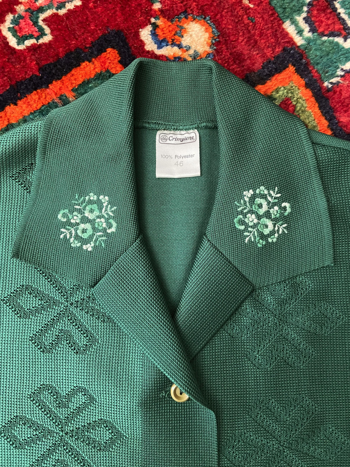 Vintage 1970s Green Crimplene Cardigan