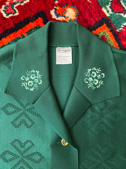 Vintage 1970s Green Crimplene Cardigan