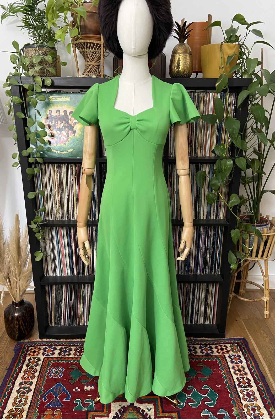 Vintage 1970s Apple Green Maxi Dress