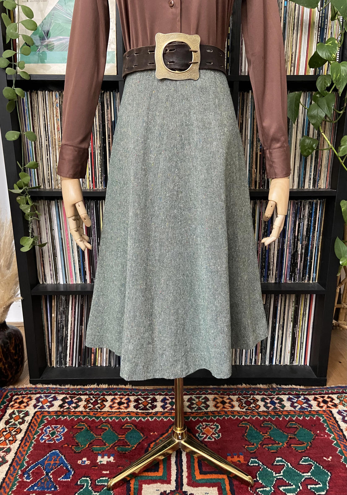 Vintage 1970s Green Tweed A-Line Skirt