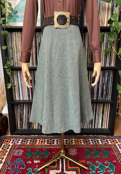 Vintage 1970s Green Tweed A-Line Skirt