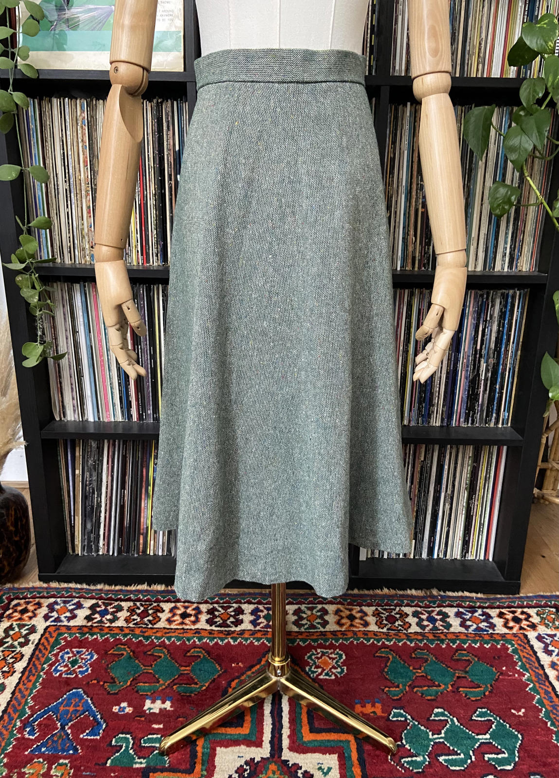 Vintage 1970s Green Tweed A-Line Skirt