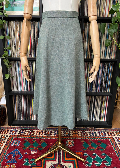 Vintage 1970s Green Tweed A-Line Skirt