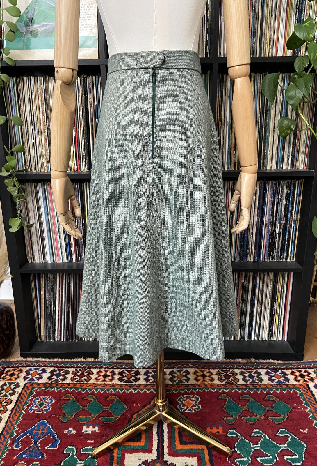 Vintage 1970s Green Tweed A-Line Skirt