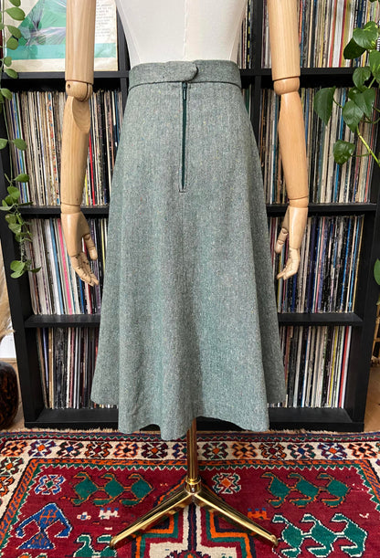 Vintage 1970s Green Tweed A-Line Skirt
